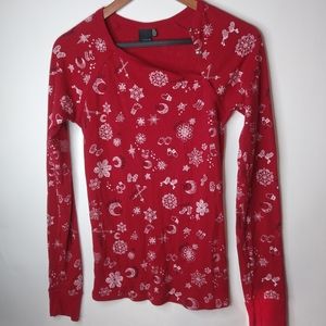 Hurley L Vintage Christmas Thermal Waffle Top in Red White
